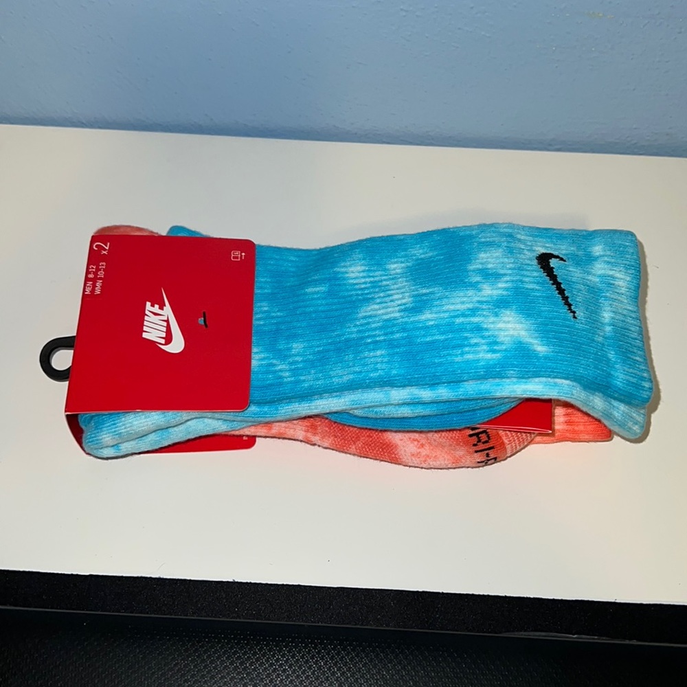 Nike Everyday Plus Cushioned Tie-Dye Crew Socks (2 Pair) Multi-Color Size Large
